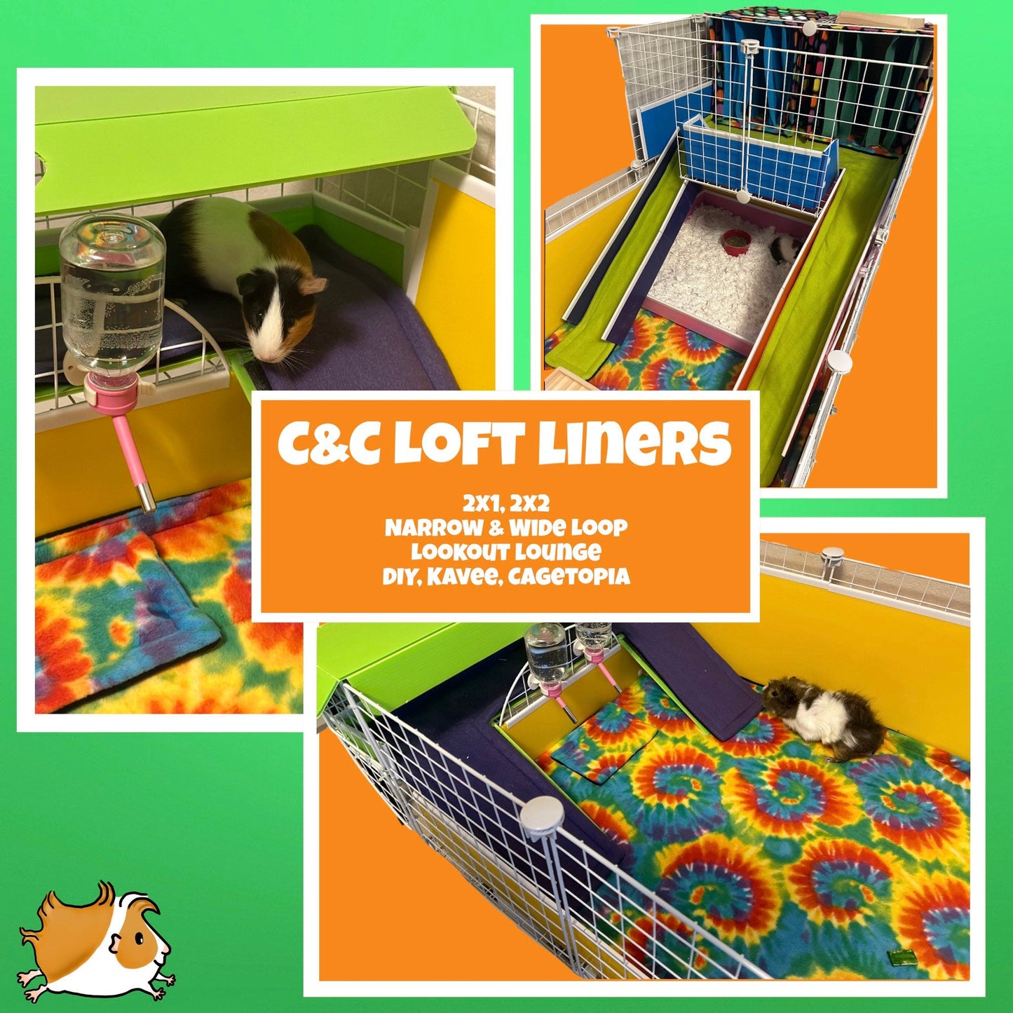 Custom C&C Loft Cage Liners | Reversible Fleece, Absorbent U-Haul | Wide, Narrow Loop, Lookout Lounge, 1x2, 2x2, Cut-Outs | Kavee, Cagetopia