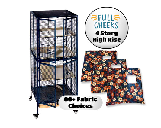 Full Cheeks 4 Story Small Pet Habitat Fleece Cage Liners | Climb Up High Rise Cage | Reusable Reversible Fleece + U-Haul | Washable Bedding