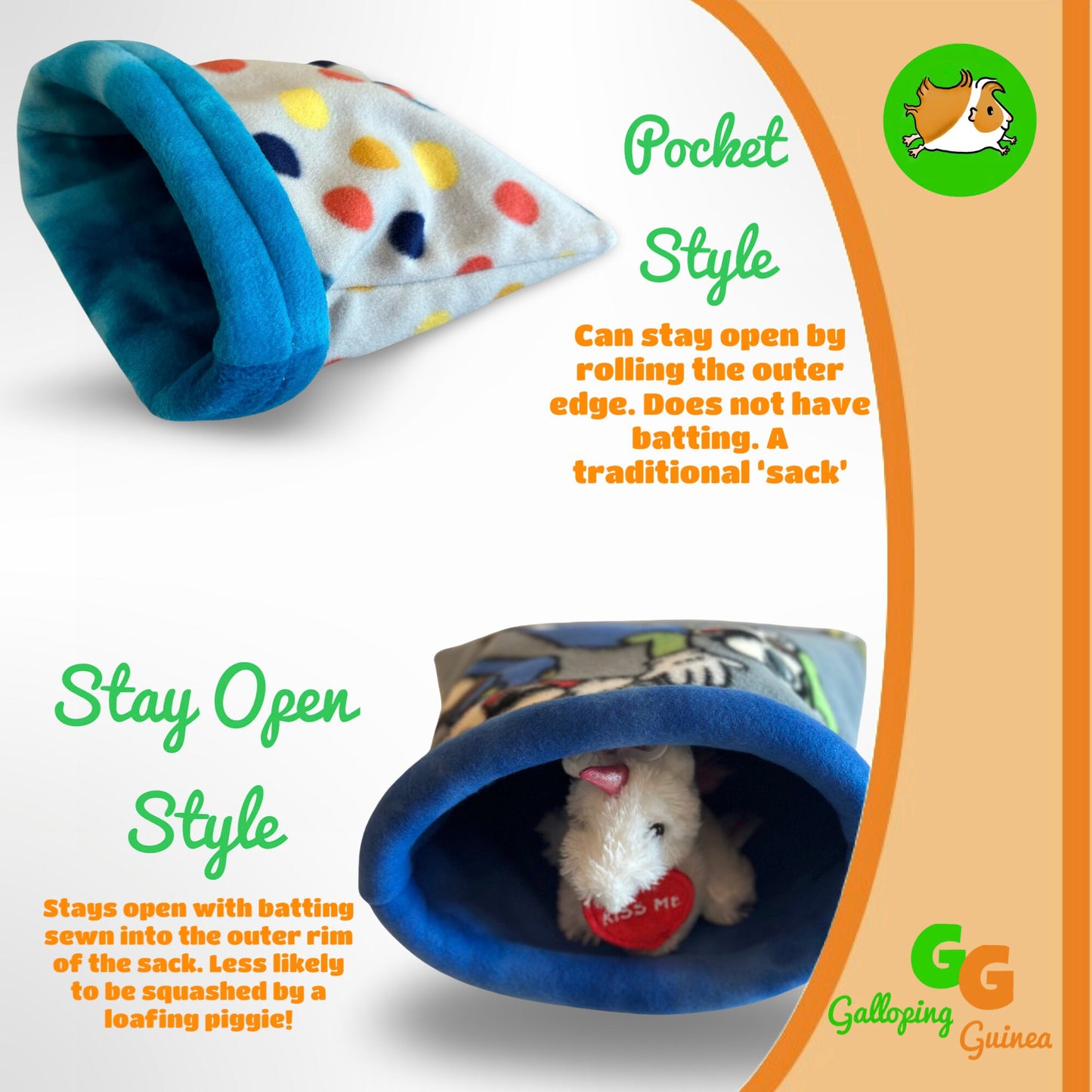 Snuggle Sack - Reversible, Stay Open | Fleece Guinea Pig Cuddle Pocket Bed Hidey Bag | Small Pets - Chinchillas, Hedgehogs, Rats, & More